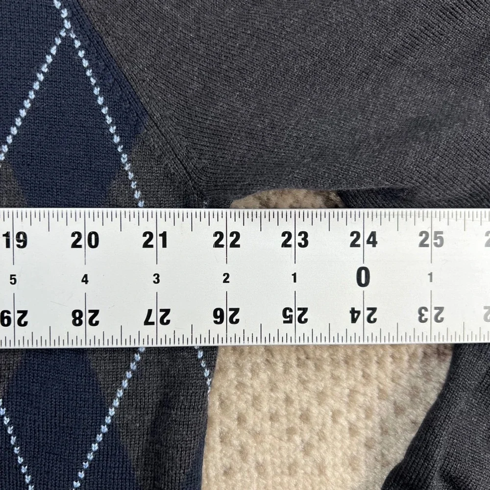 Brooks Brothers Country Club Saxon Wool Argyle 1/4 Zip Sweater Mens Medium Gray